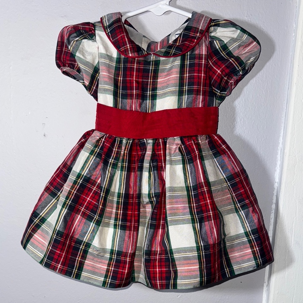 Plaid Baby Dress with Red Accents 3-6M
